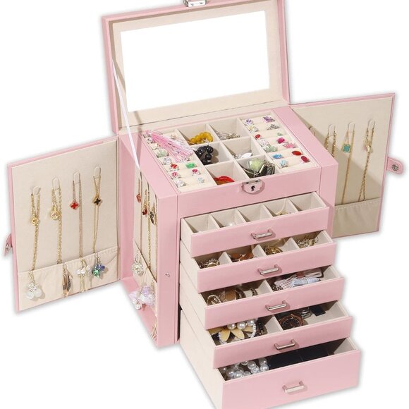Jewelry Box For women, 6 Layer Large Jewelry Organizer With Mirror, Multi-Functi - Picture 1 of 7